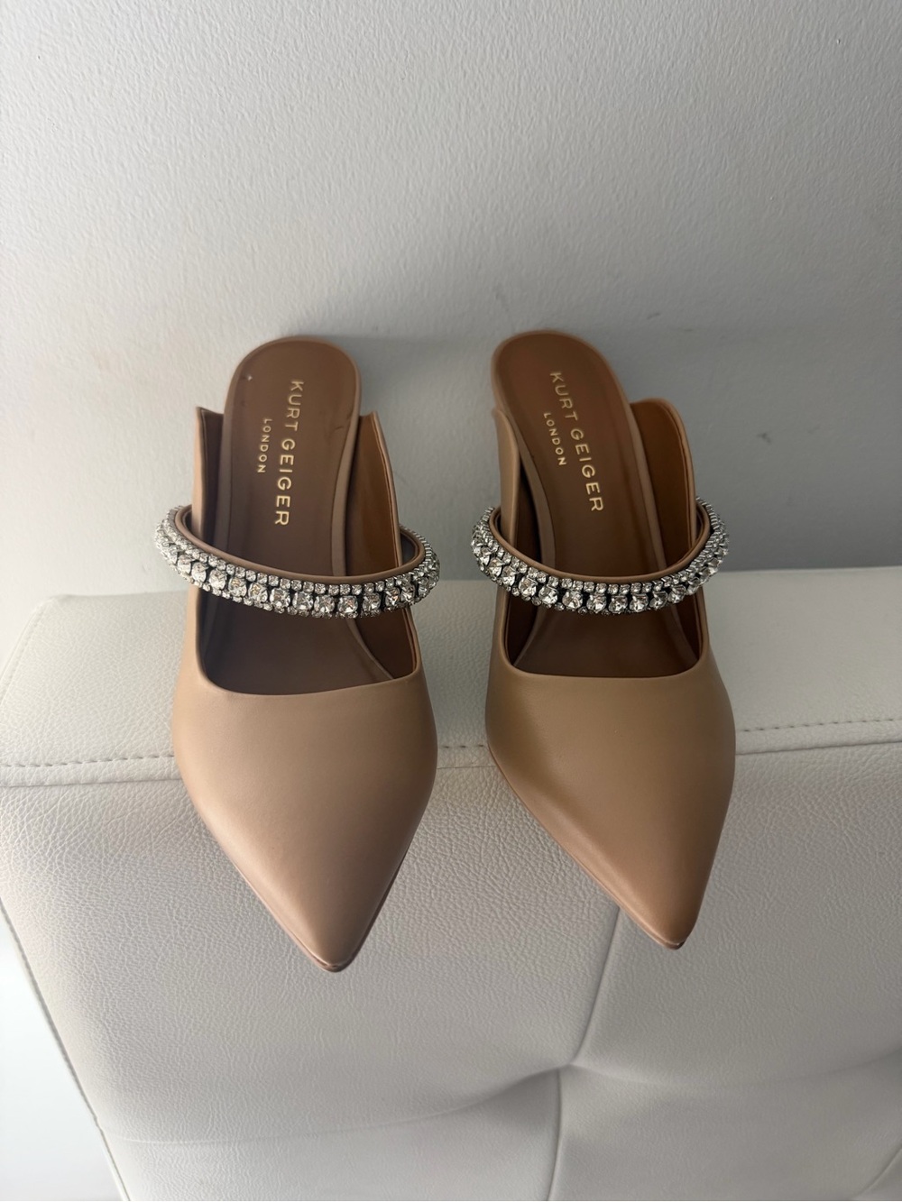 Kurt Geiger Nude Pointed Mule Heel with Crystal Strap